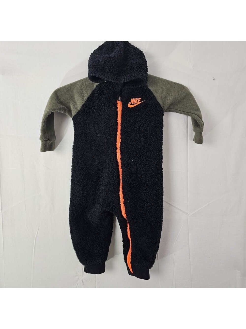 Nike Baby Sherpa Fleece Coverall 12M Black Full Zip Hooded One Piece Snowsuit